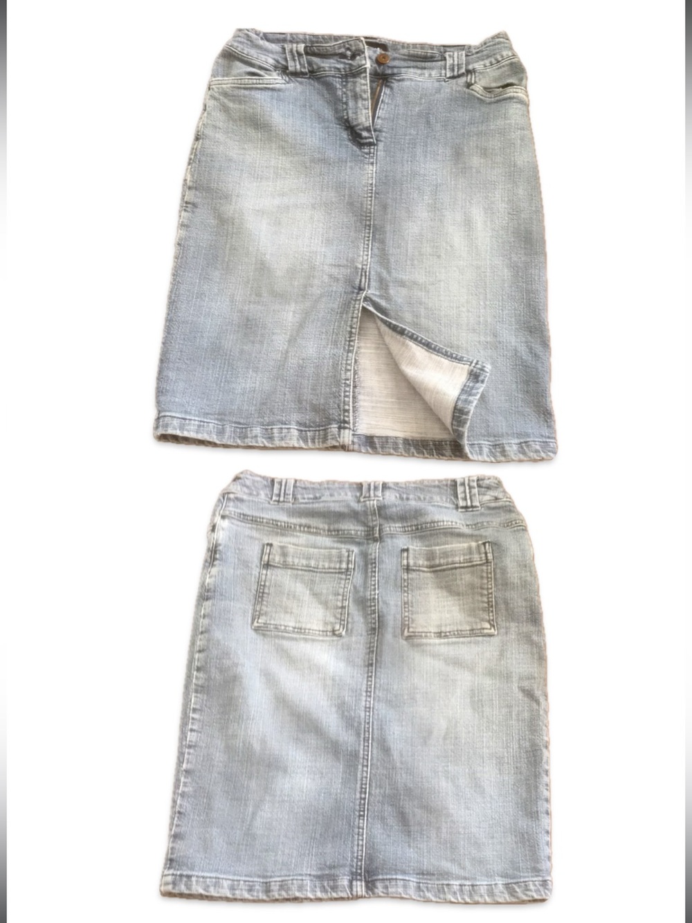 Contrast Jeans Light Wash Denim Midi Skirt Pencil Slit Stretch Size 5